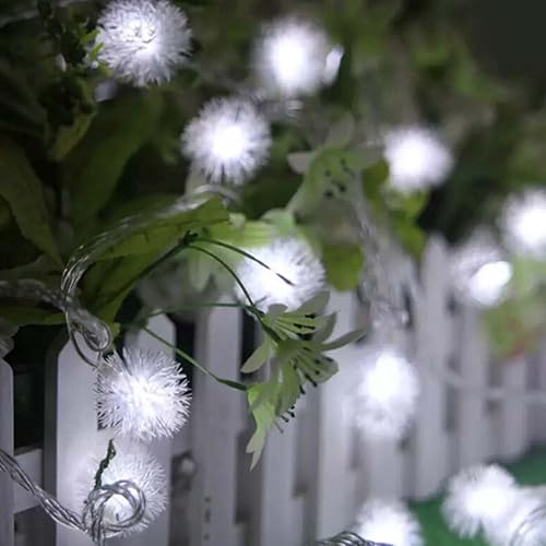 Miniatura 5 de Amants01 Cadena de luces de bolas de nieve peludas de 16.5 pies, funciona con pilas, 40 luces LED de hadas de diente de león para vacaciones, bodas,