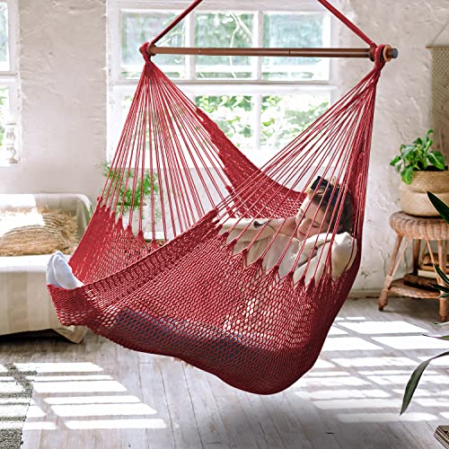 Upgraded Caribbean Hammock Chair with Detachable Metal Bar, Large Hammock Swing Chair, XL Rope Hanging Chair for Outdoor Indoor, 330lbs Weight Capacit
