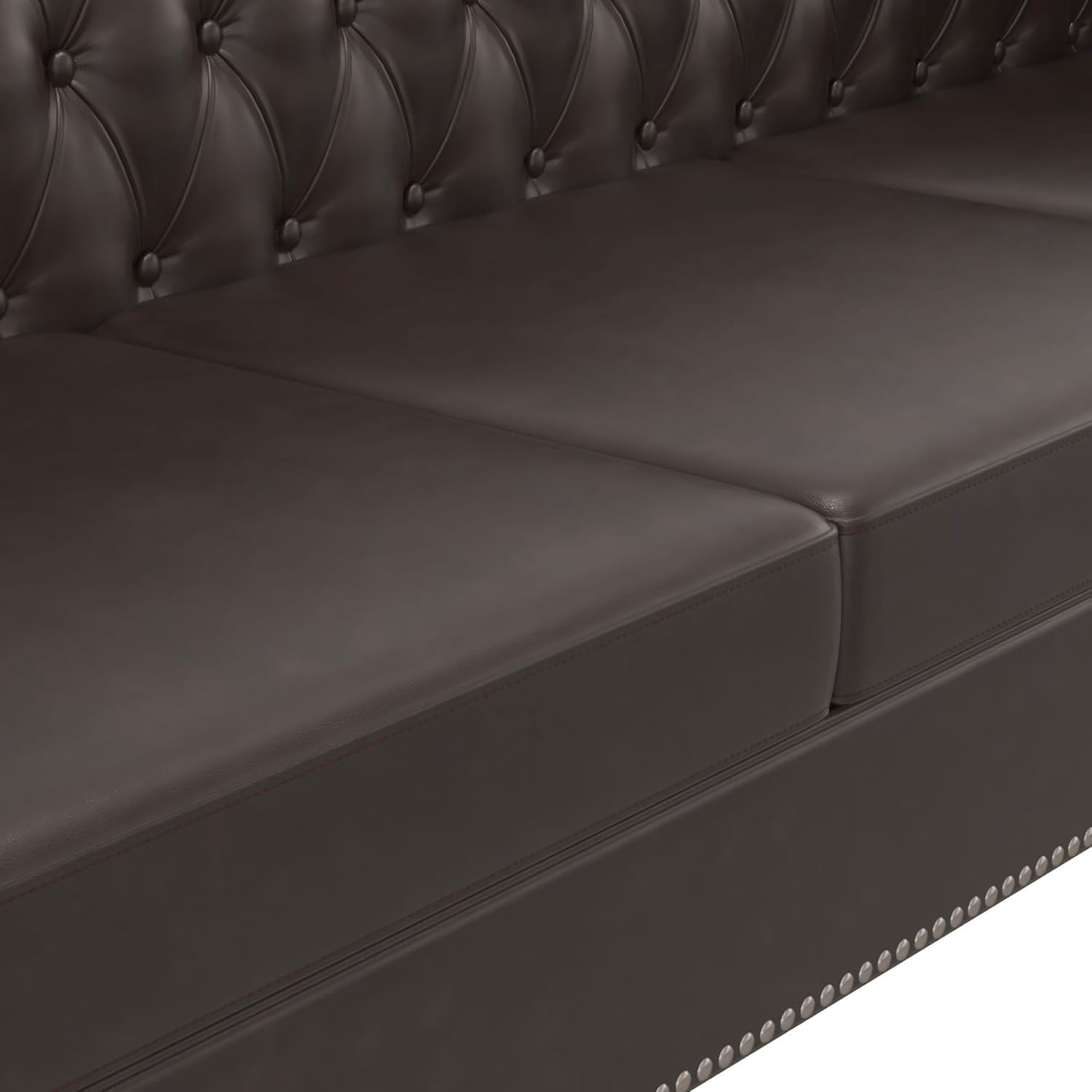 AVZEAR 3-Piece Living Room Sofa Set, Chesterfield Sofa Mid-Century Modern PU Sofa, Upholstered Couch with Nailhead Trim and Button Tufted for Living Room, Office, Bedroom (1+2+3 Seat Brown)