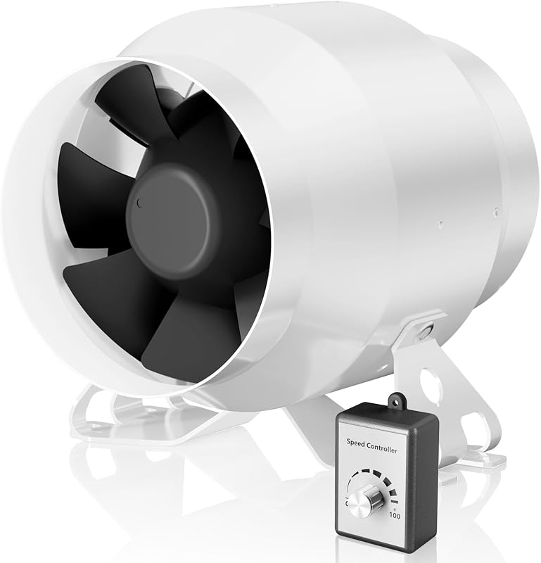 Ventilator de conductă Hon&Guan 150 mm, 689 m³/h, motor EC, silențios, pentru cort de creștere, seră, garaj, bucătărie