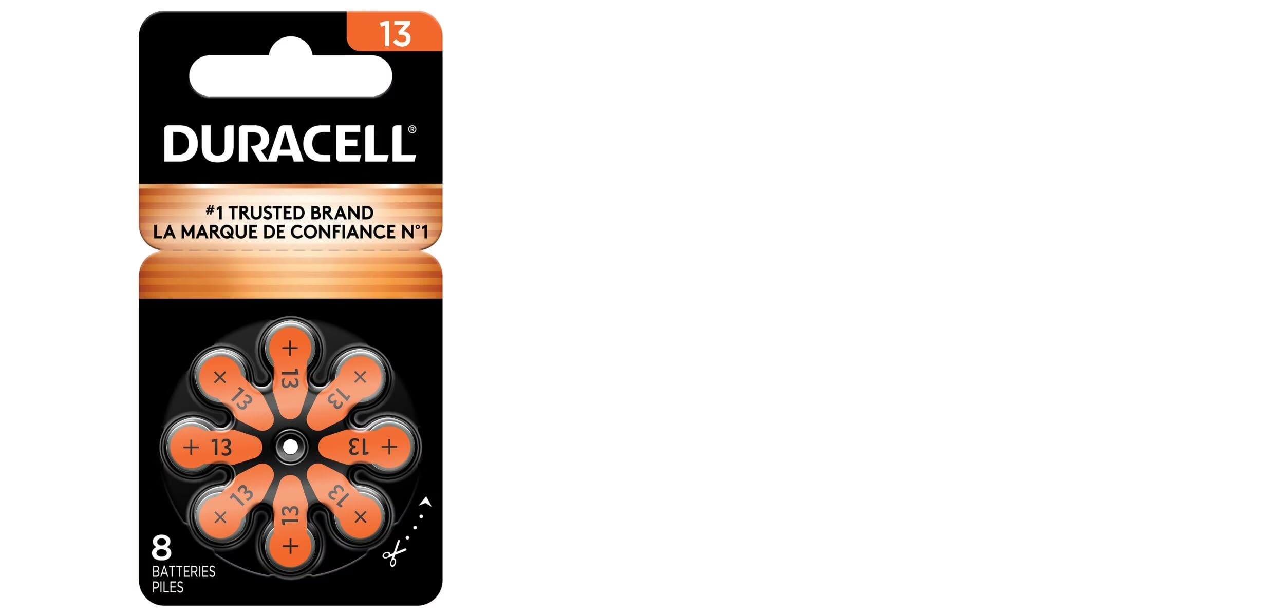 Duracell Hearing Aid Batteries Orange Size 13, 32 Count Pack, 13A Size Hearing Aid Battery with Long-Lasting Power, Extra-Long EasyTab Install for Hearing Aid Devices