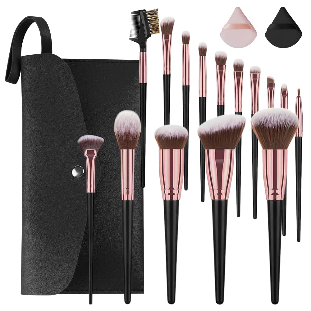 Vicloon Pinselset Makeup, 15 Stück Professionelle Pinsel Set, Premium Makeup Pinsel Set, Schminkpinsel Set, Foundation Puder Lidschatten Concealer Pinsel für Gesicht und Auge Mit Schminktasche
