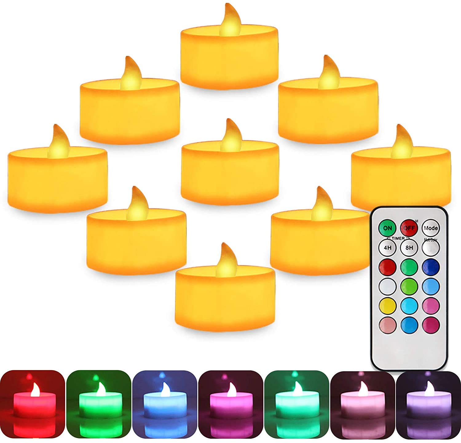 MKL Colorful Flickering Tea Light Flameless Candles, Battery Operated Led Candles with Remote, Electric Candles for Votive Holder, Wedding Seasonal Festival Lights Celebration, Amber Warm
