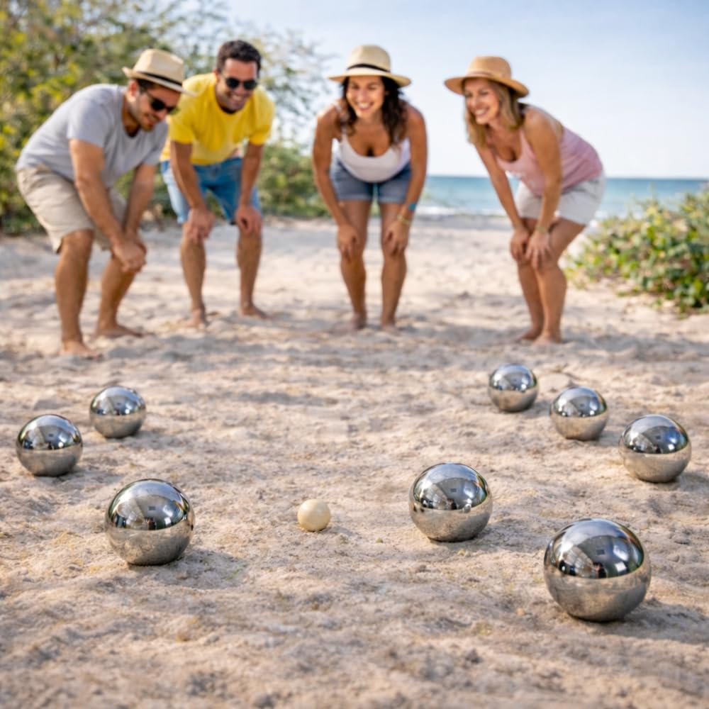 SHOP-STORY Jeu de Pétanque en Métal – 8 Boules avec Housse de Transport, Cochonnet et Cordon de Mesure – Loisirs Extérieurs