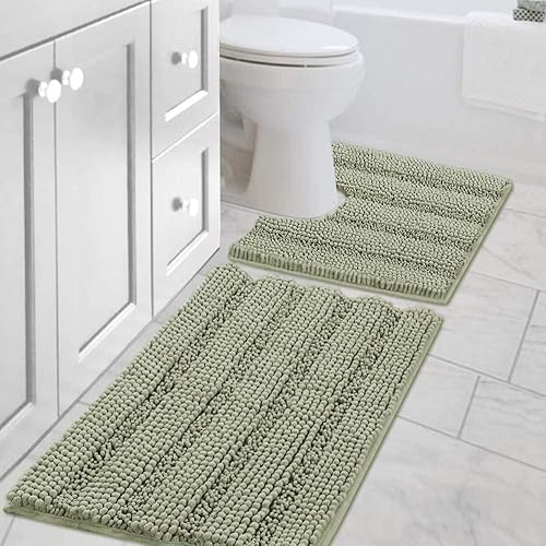 Miniatura 154 de H.VERSAILTEX Alfombras de baño antideslizantes extragruesas de felpilla a rayas 24" x 36" Absorbentes, antideslizantes, suaves, esponjosas