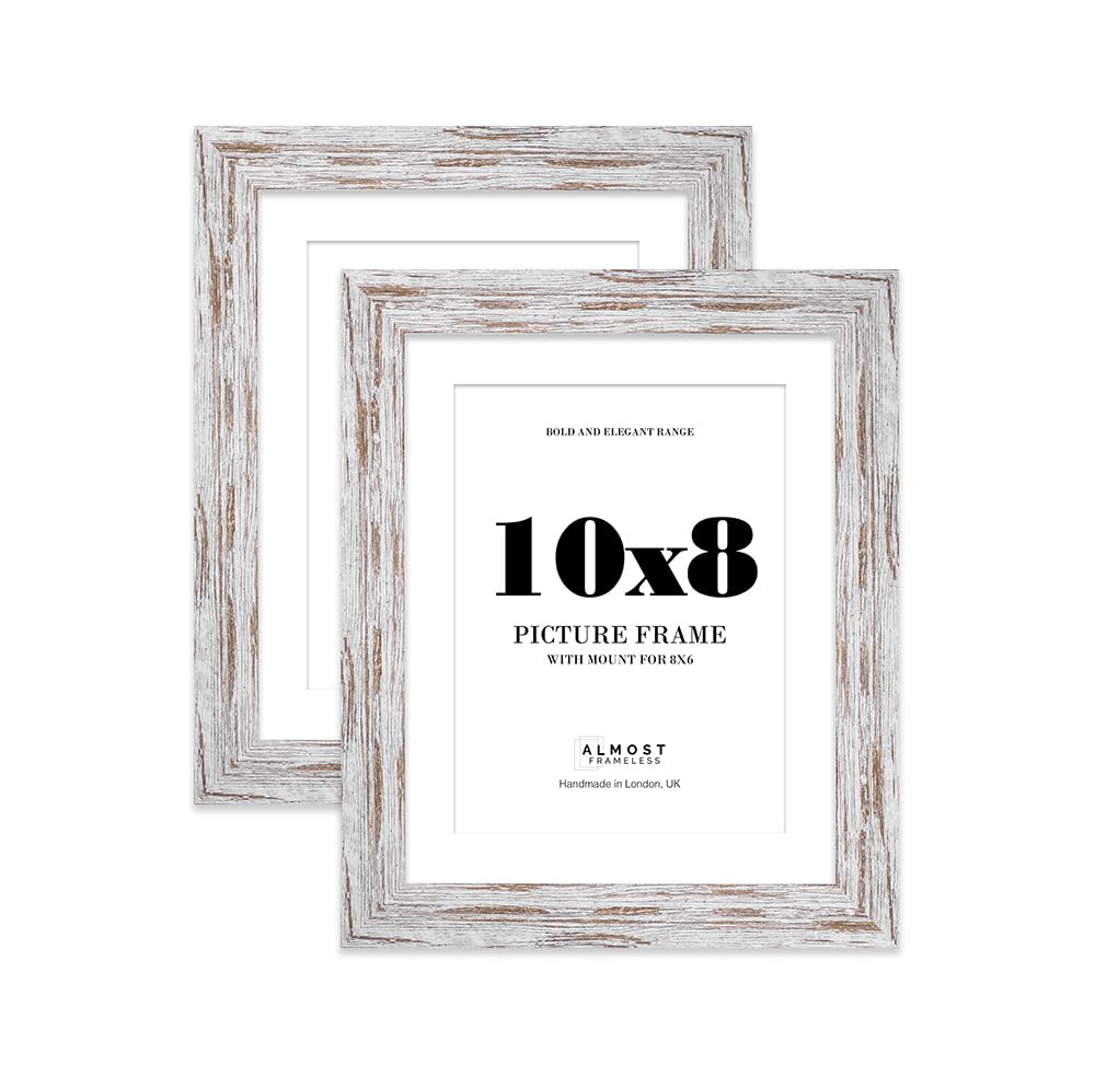 10x8 Distressed Wood Frame With Mount for 8x6 Pictures 28mm Edge Portrait and Landscape Display with Wall Hooks and Kickstand, 2 Pack