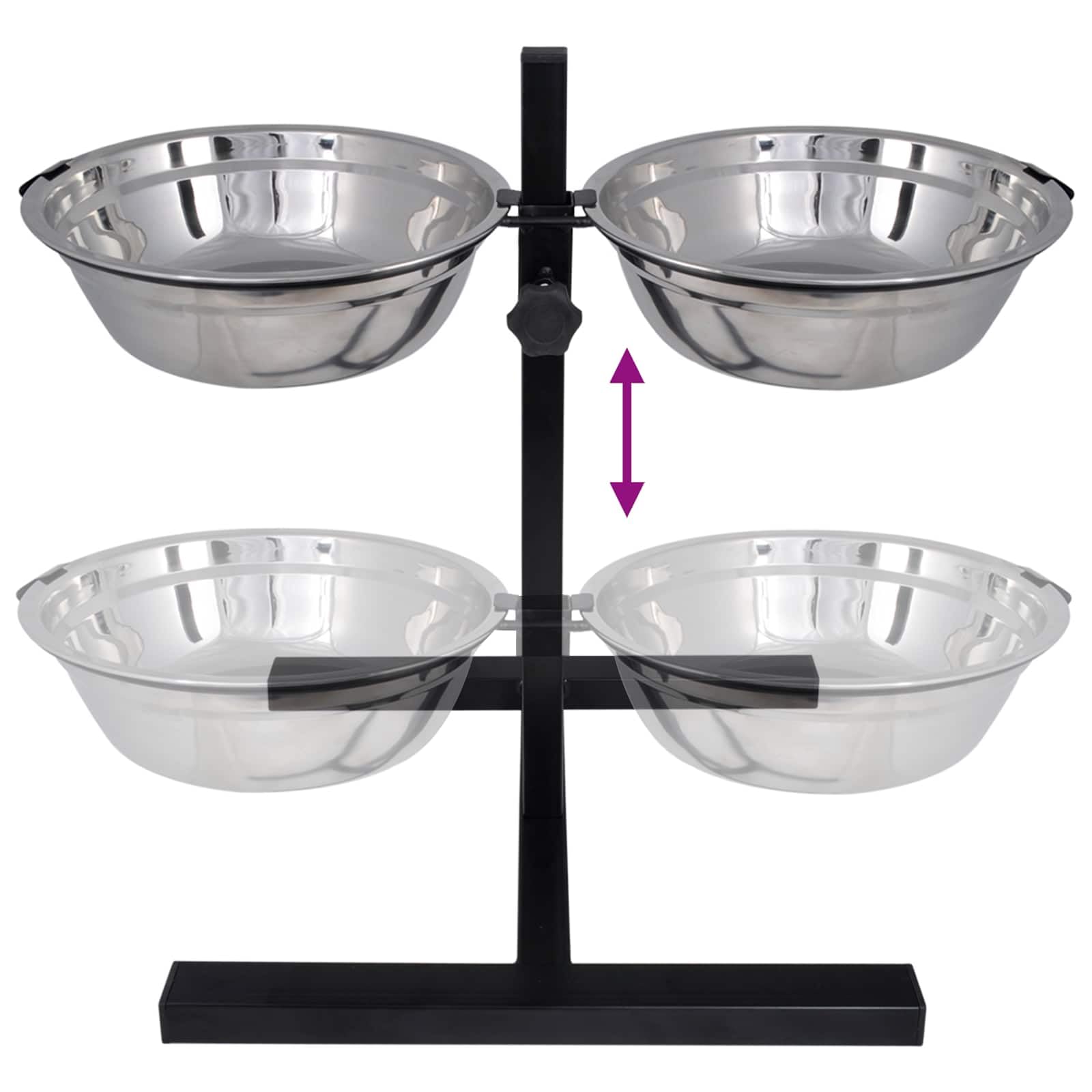 Comedero para perros con 2 cuencos de acero inoxidable, altura regulable de 6 a 48 cm, comedero para todas las razas de perros, 50 x 29 cm, color plateado y negro