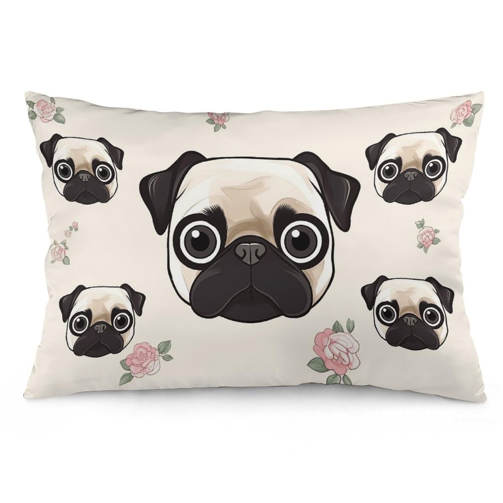 NONHAI 2 Pack Pillow Cases for Hair and Skin, Soft Breathable Pillow Case Covers with Hidden Zipper, Line Pug Pillowcase 16 "x24 Pillow Covers for Sleeping Gift