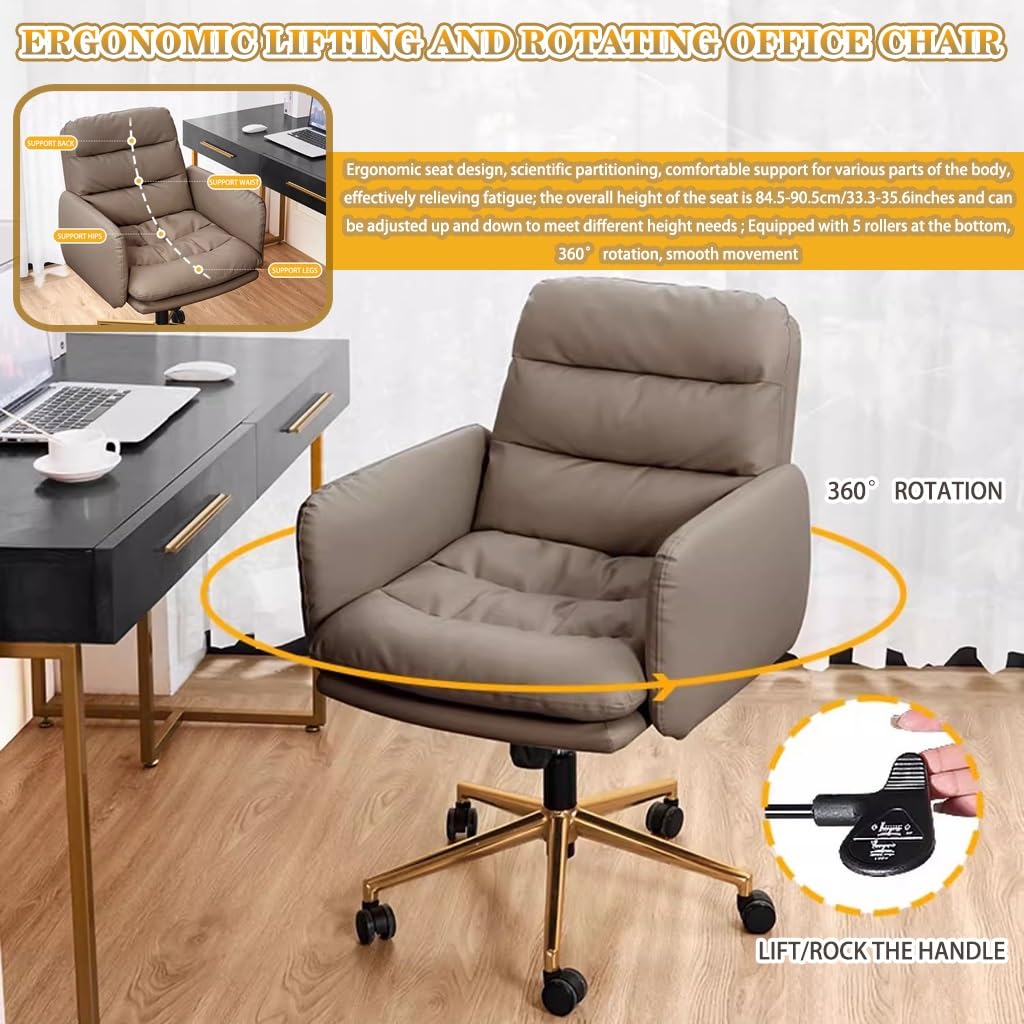 Silla De Oficina Ergonomica 105°-123° Temblor Y Relajación Silla De Ejecutivo, Sillas Directivas Elevables Y Giratorias, Cómoda Silla Ejecutiva, Carga De 125 Kg/275,6 Libras(Grey Brown)