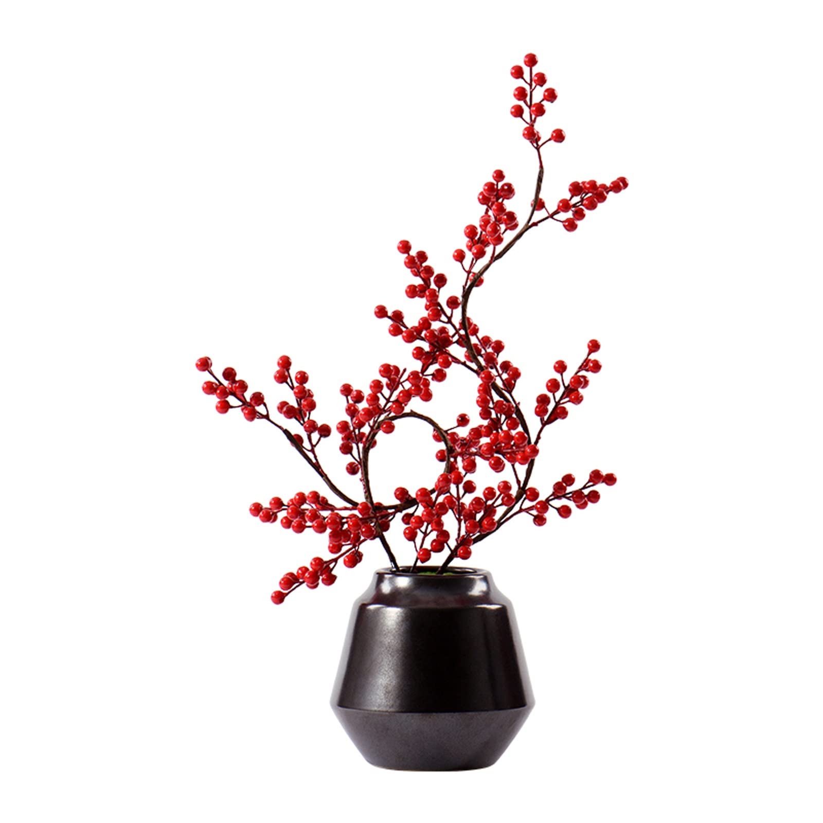 IUokLU Tree Fake Plant Artificial Bonsai Tree with Red Berries and Black Ceramic Pots Artificial Plant Decoration Display Fake Tree for Decoration Desktop Display Potted Tree Artificial