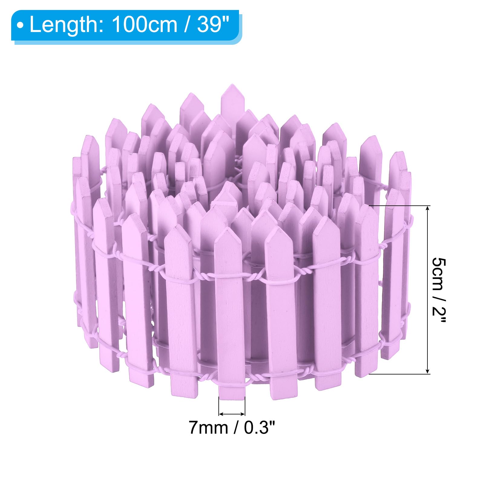PATIKIL 39" L x 2" H Miniature Fairy Garden Fence, Mini Ornament Wood Picket Fence for DIY Dollhouse Garden, Purple - Image 2
