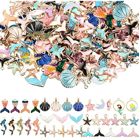 100 Pcs Beach Charms for Jewelry Making Sea Theme Ocean Enamel Pendant Charms Mermaid Marine Collection Nautical Charms for Necklace Bracelet Earring Slime DIY Jewelry Accessories, Metal, alloy Cover