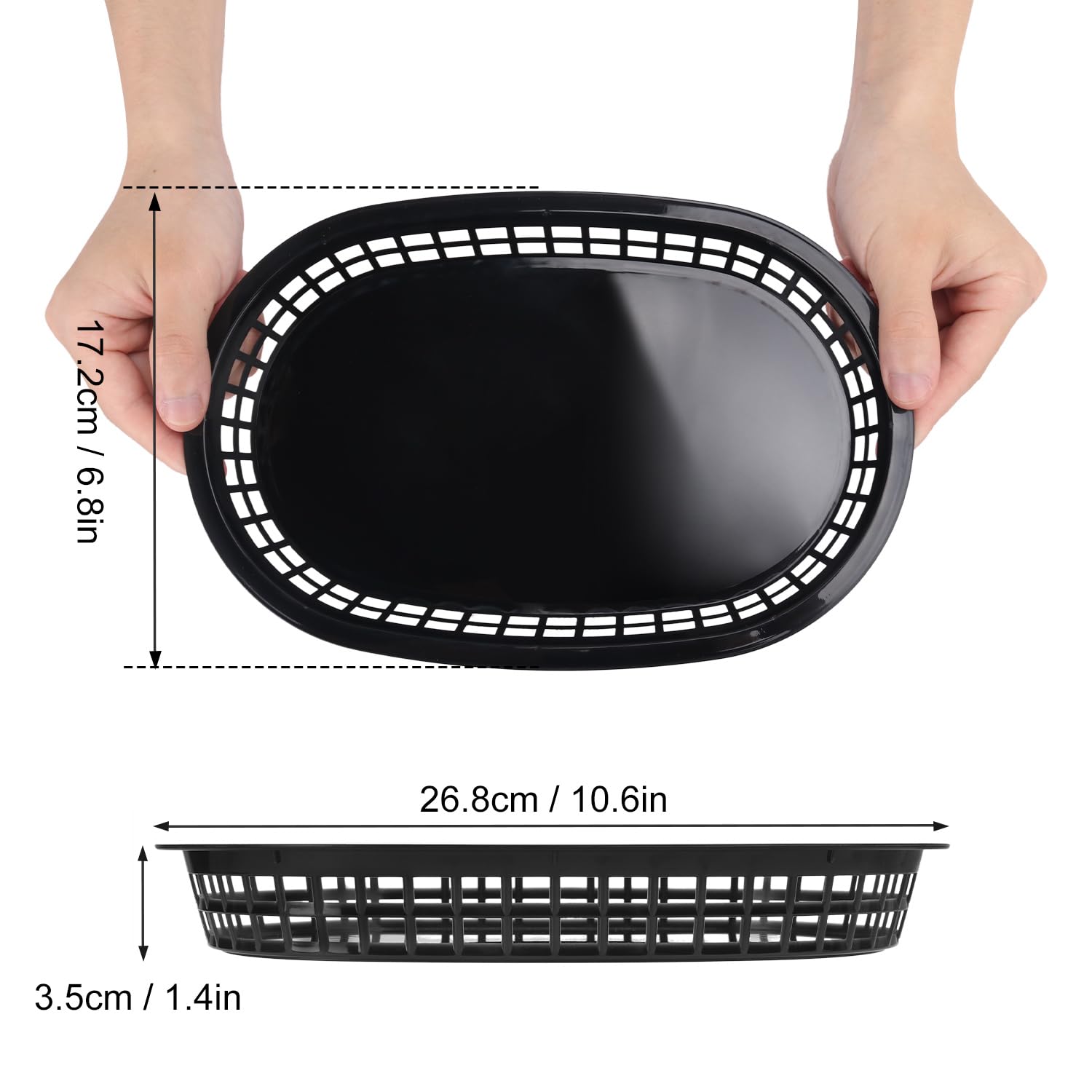 Confezione da 60 cestini per fast food, 26 x 17 cm, versatili in plastica nera, vassoio per hamburger, patatine, panini, hot dog, barbecue, picnic, feste, durevoli e sicuri