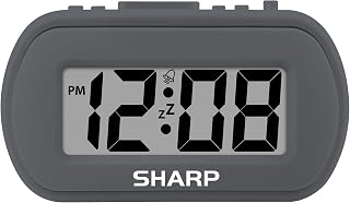 Sharp SPC483 Digital Alarm Clock Battery Powered Blue Backlight Snooze Easy Set Rubberized Black Case