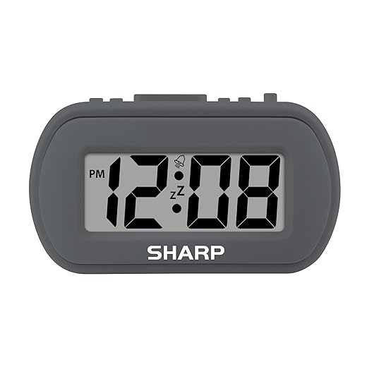 Sharp Digital Alarm Clock – Tactile Plastic Case with Soft Rubberized Finish Battery Operated –