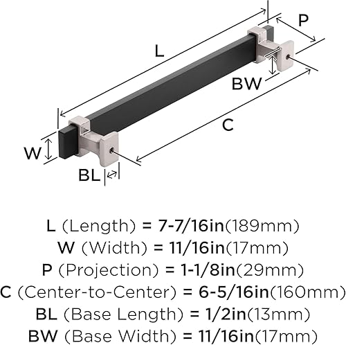 Miniatura 6 de Amerock  Mango de gabinete  Negro mate cepilladoníquel satinado  6-516 pulgadas (6.299 in) de centro a centro  Overton  paquete de 1 unidad
