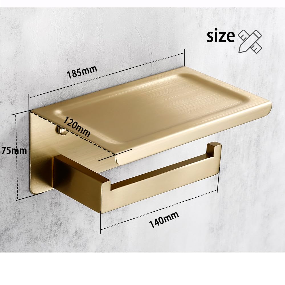 Juego de Accesorios de baño de Oro Cepillado Soporte de Rollo de Papel higiénico de Montaje en Pared Toallero Colgador de Batas Kit de Accesorios de Acero Inoxidable, Soporte de teléfono BG