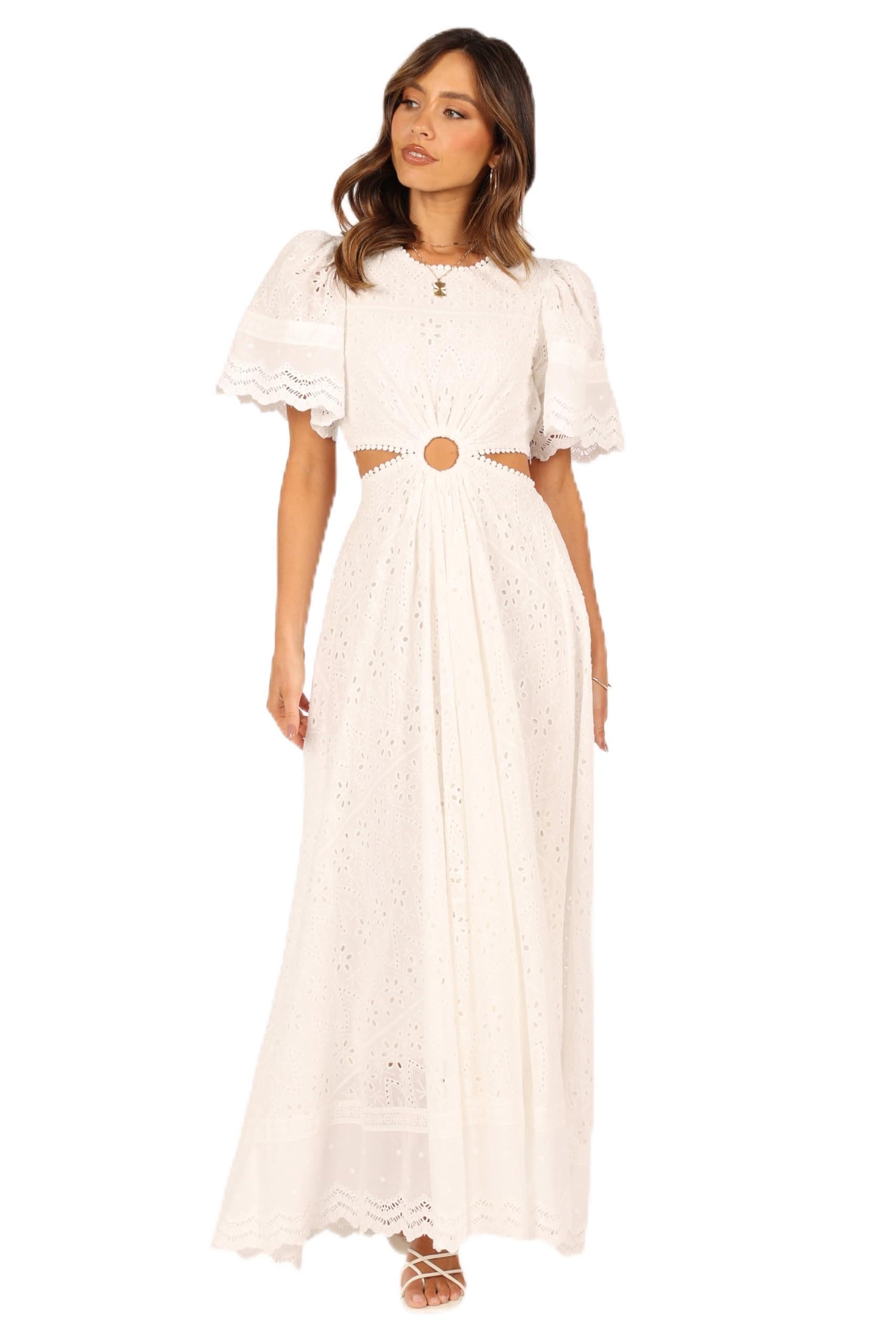 Petal & Pup Women's White Merletto Cut Out Maxi Dress, S