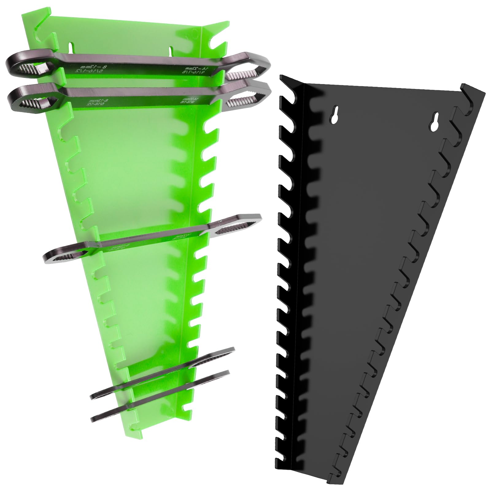 Nihuifdpy Green Black 2Pcs Wrench Organizer For 32 Wrenches, Wrench Storage Rack Tool Trays, Improving Efficiency Plastic Spanner Tools Holders, Wall-Mounted Pliers Holder Wrenchs Organizer For 5Mm To 27Mm Wrenchs Storage