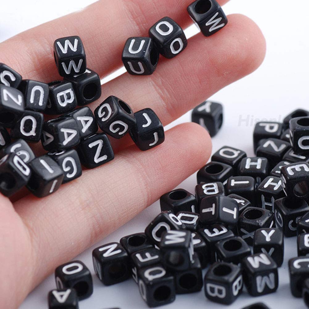DAHI 1000pcs Black Letter Beads Square Craft Beads 6mm Cube Letter Bead A-Z Bead for Jewellery Crafts (White-Black) - Image 2