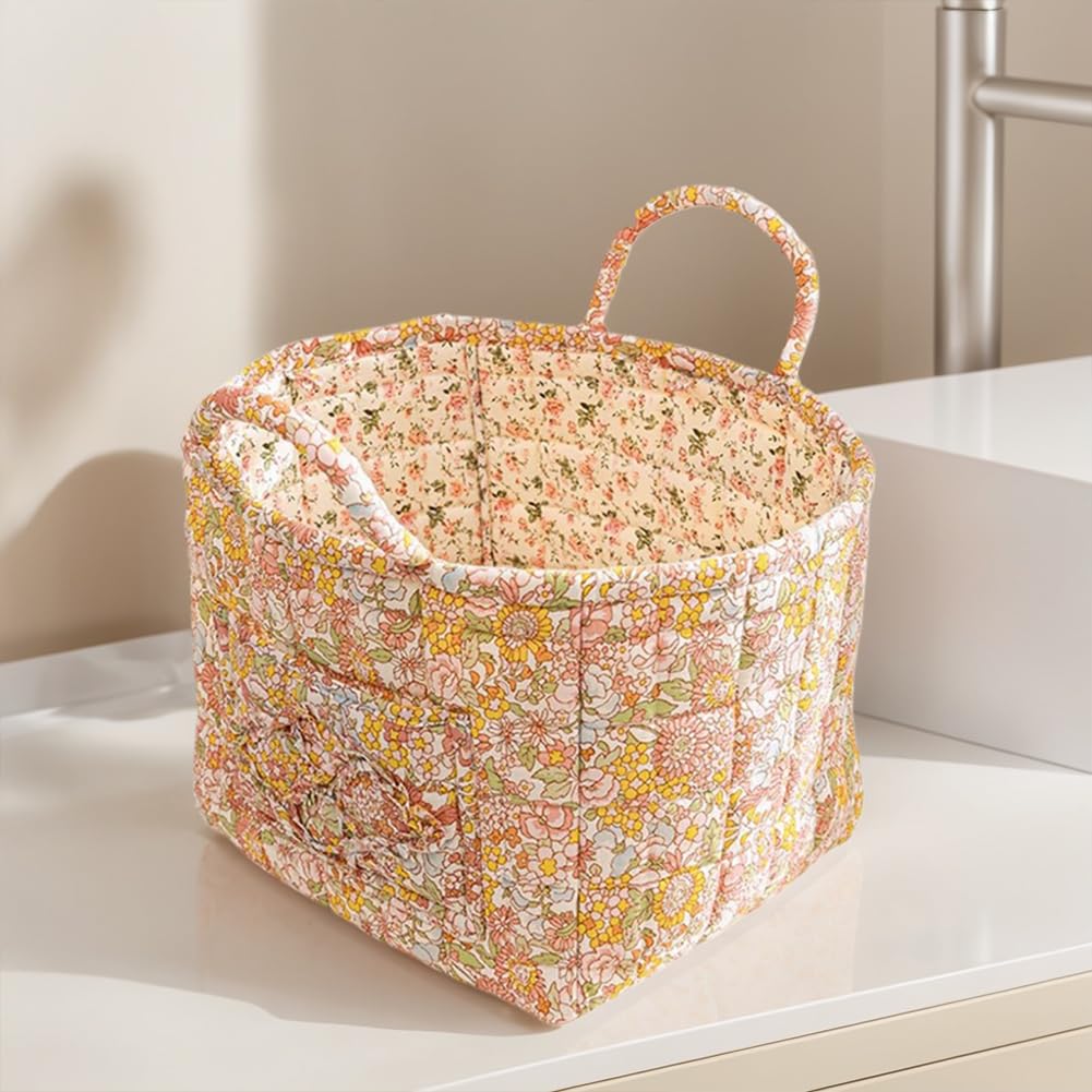 Cesta de almacenamiento, tela bohemia, cesta de almacenamiento de tela bohemia, grande, plegable, diseño floral, acolchado, cesta de la ropa con asas, habitación infantil, portátil, almacenamiento