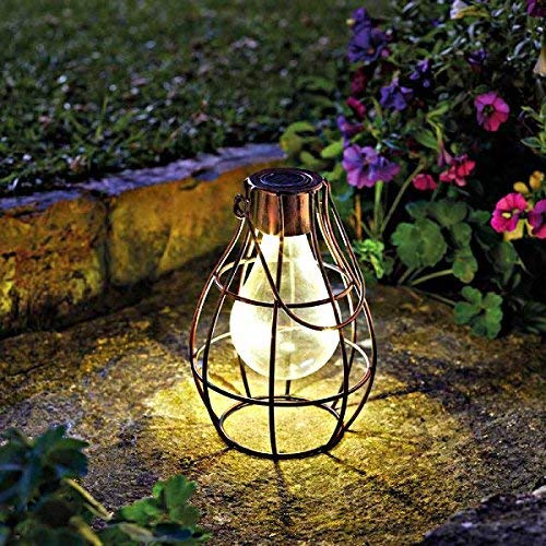 Homezone® Solar Copper Hanging Firefly Lantern with LED Lights Patio Storm Vase Table Lantern Or Window Centre Piece Indoor Outdoor