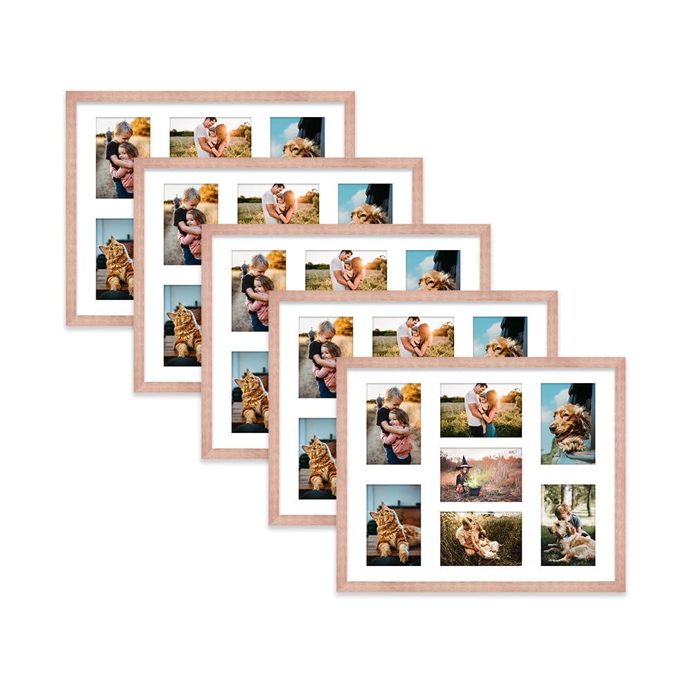 Bronze Multi Photo Frame - Holds 7 x 6x4 Pictures, Family Collage Picture Frame for Wall Display, 20x16 Frame size, Set of 5