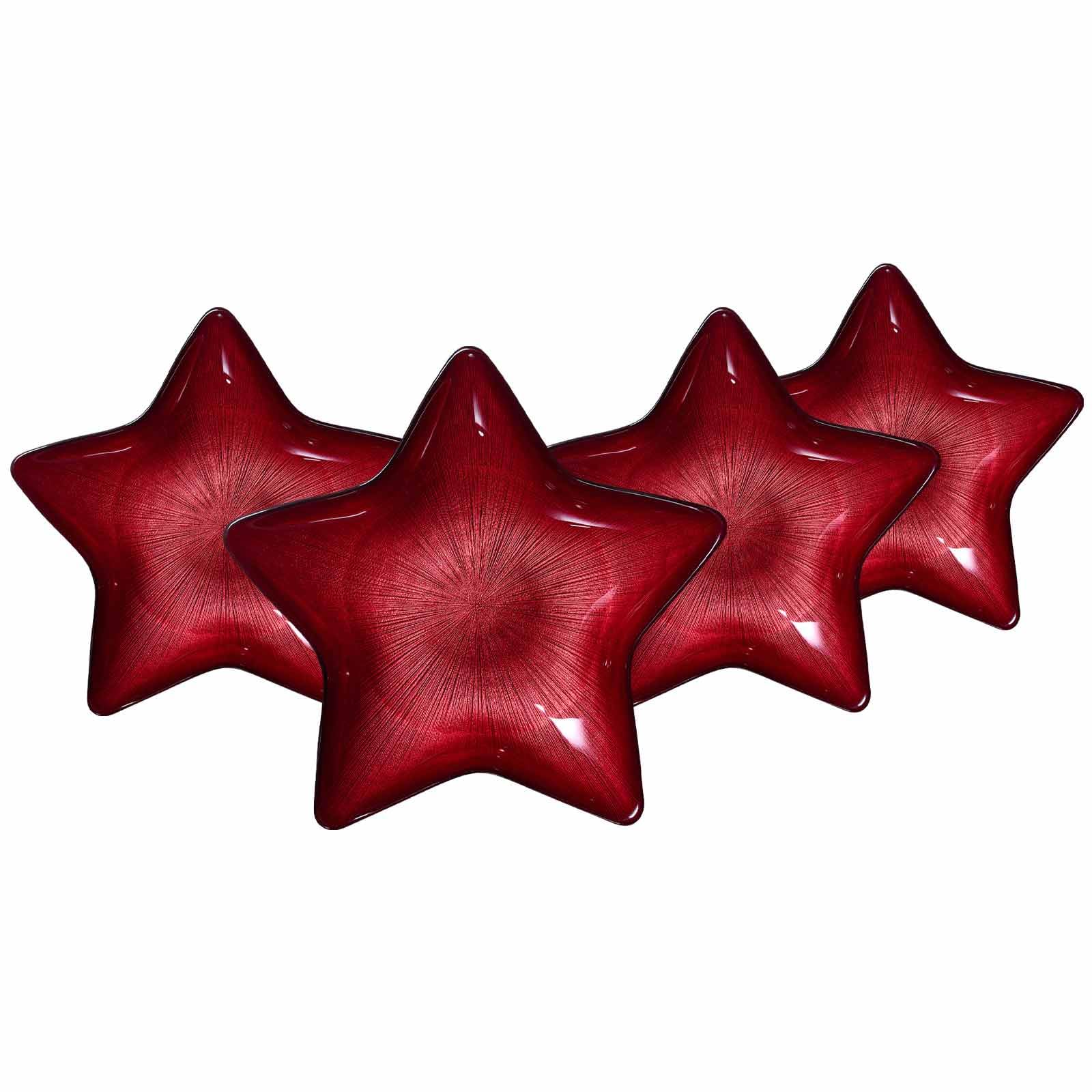Ritzenhoff & Breker Starlight Teller 29 cm (4er Set) – Sternförmiger Glasteller mit Metallic-Glanz | Weihnachtsteller für Plätzchen, Dekoration und Geschenke – Rot
