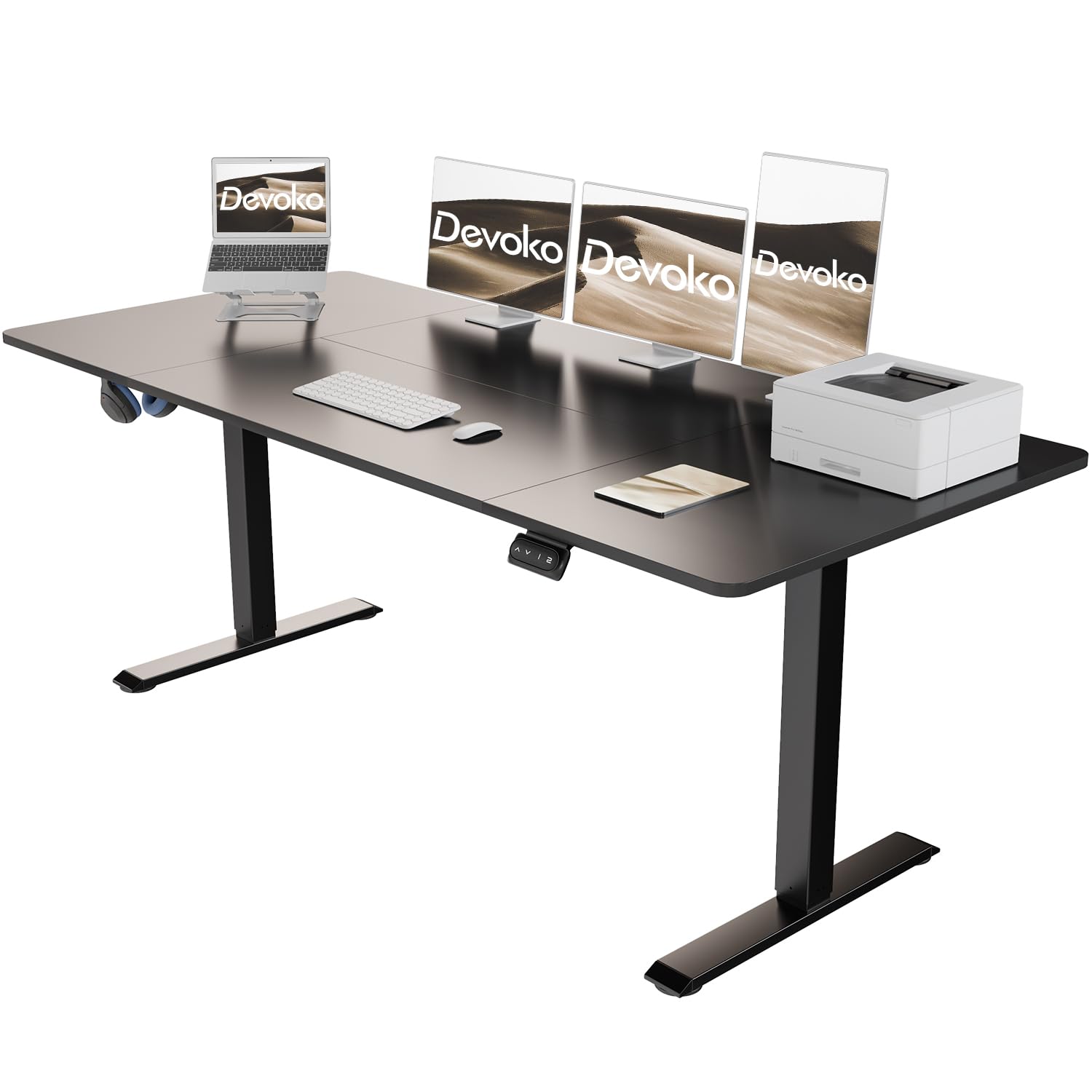 Devoko Escritorio Elevable Eléctrico 180 x 80cm,Escritorio Regulable en Altura con Gancho, 71-119 cm, 2 Opciones de Memoria Inteligente, Adecuado para Estudiar Trabajar（Negro）