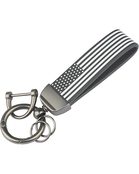 American USA Flag Leather Car Keychain With Zinc Alloy Ring Interior Car Truck Accessories with Anti-Lost D-Ring for Men and Women