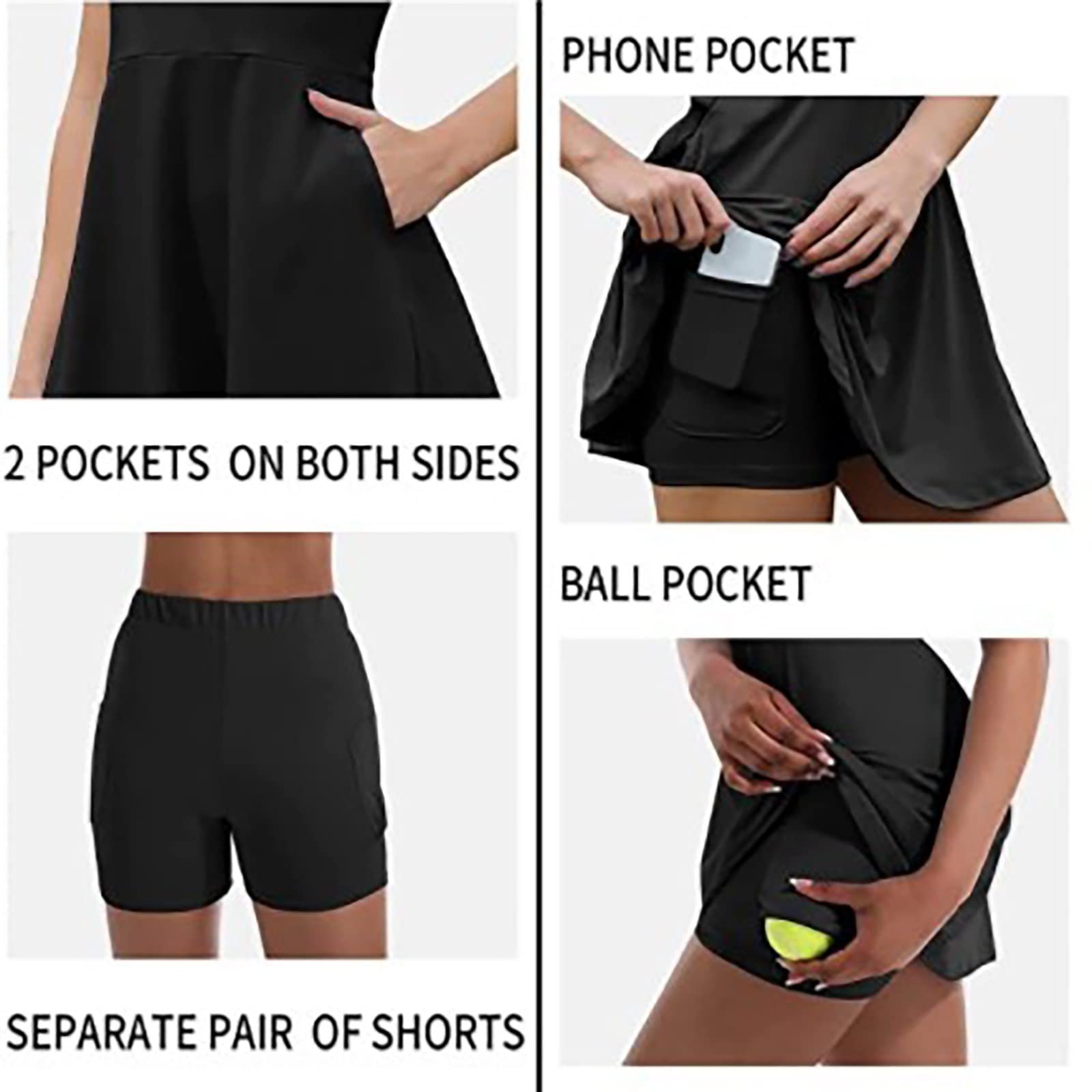 Jupe de tennis tendance pour femme avec short intégré 4 poches et exercice sans manches. Pour les voyages, les vacances