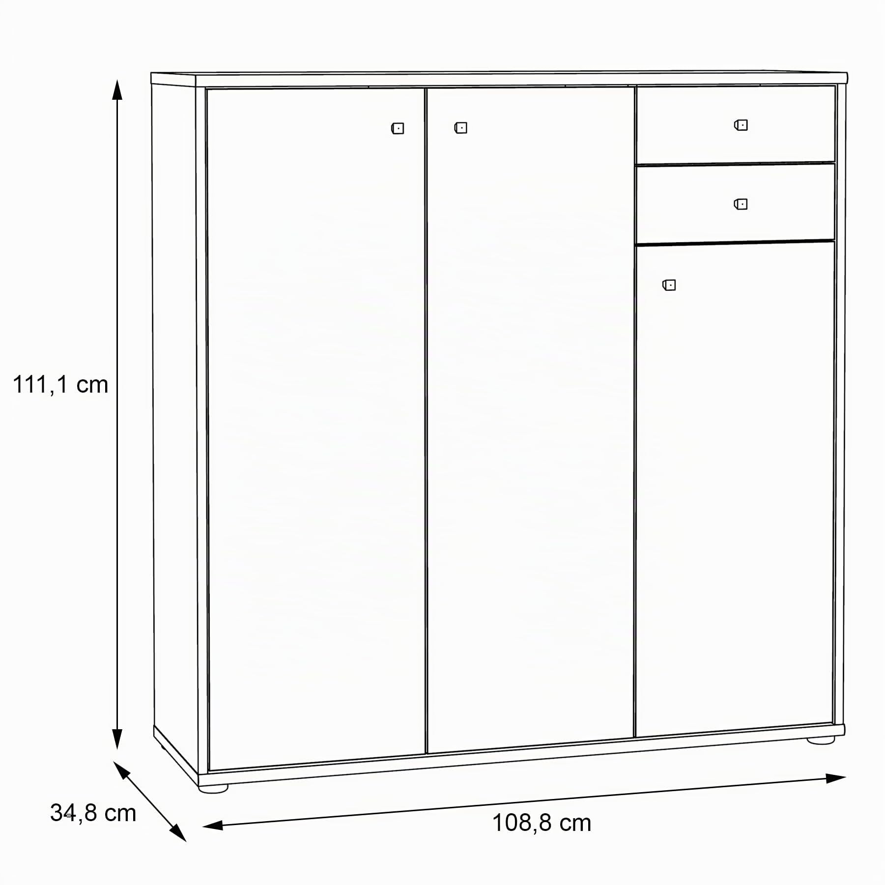 Newroom Kommode Sonoma Eiche Sideboard Modern - 108,8x111,1x34,8 cm (BxHxT) - Highboard Anrichte - [Albus.Two] Büro Arbeitszimmer Wohnzimmer