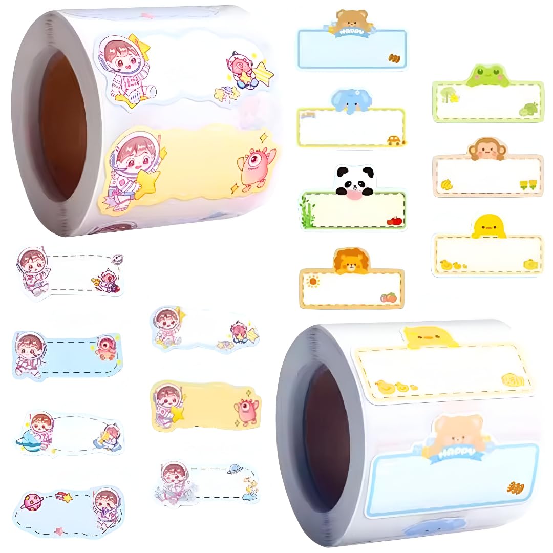 FunBlast Cute Cartoon Name Sticker Rolls for Kids – 600 PCS/2 Rolls, Self-Adhesive Kawaii Label Stickers for School Notebooks, School Supplies Stickers (Multicolor-B)-image-22