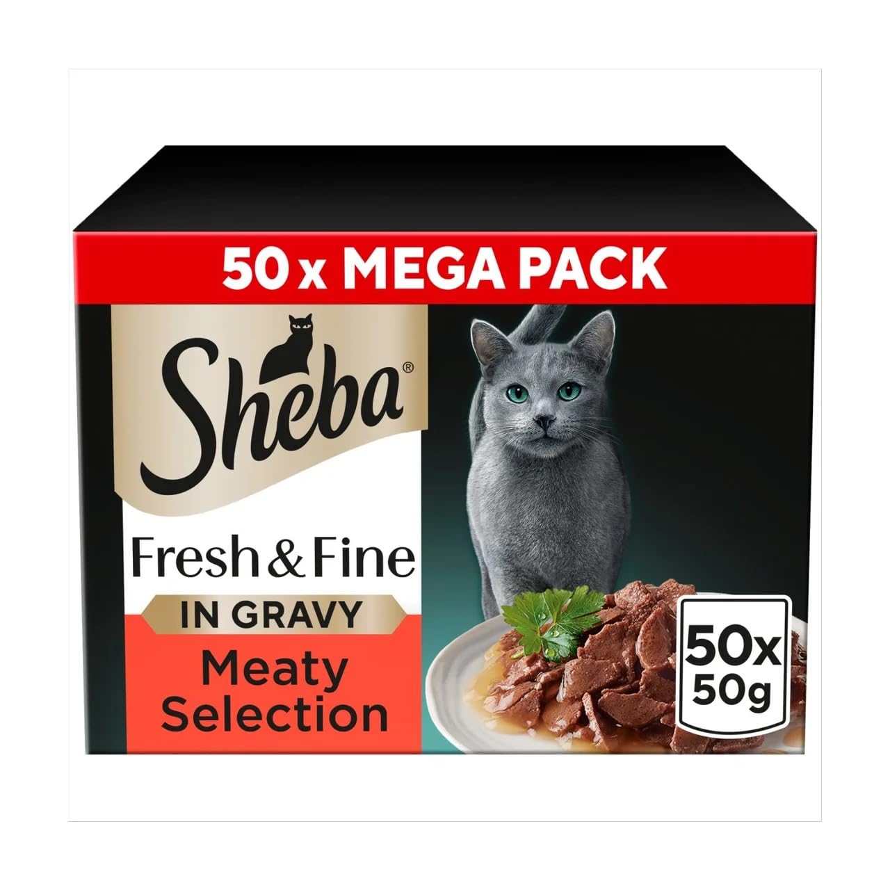 SHEBA Catcare Pouch Wet Fresh & FINE (Meat) Chunks IN Gravy Adult 50 G Multipack Standard