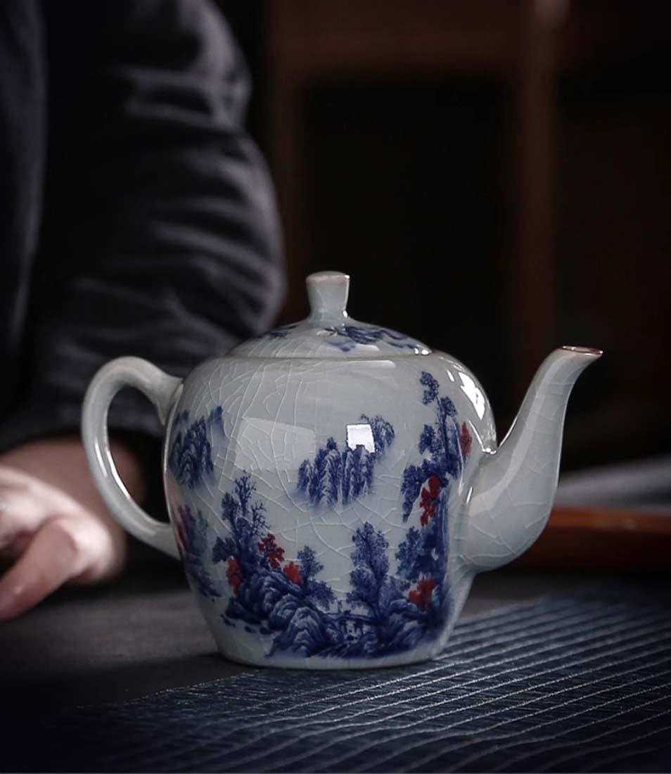 Porcellana Jingdezhen Teiera dipinta a mano di grande capacità blu e bianca porcellana teiera in ceramica, teiera fiore, caffettiera A03