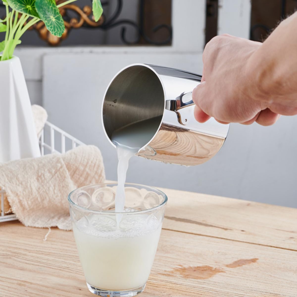 SOLUSTRE Hervidor de Acero Inoxidable 304 para Derretir Mantequilla y Calentar Leche 370 Ml con Boquilla Estrecha para Café y Salsa en Cocina Doméstica
