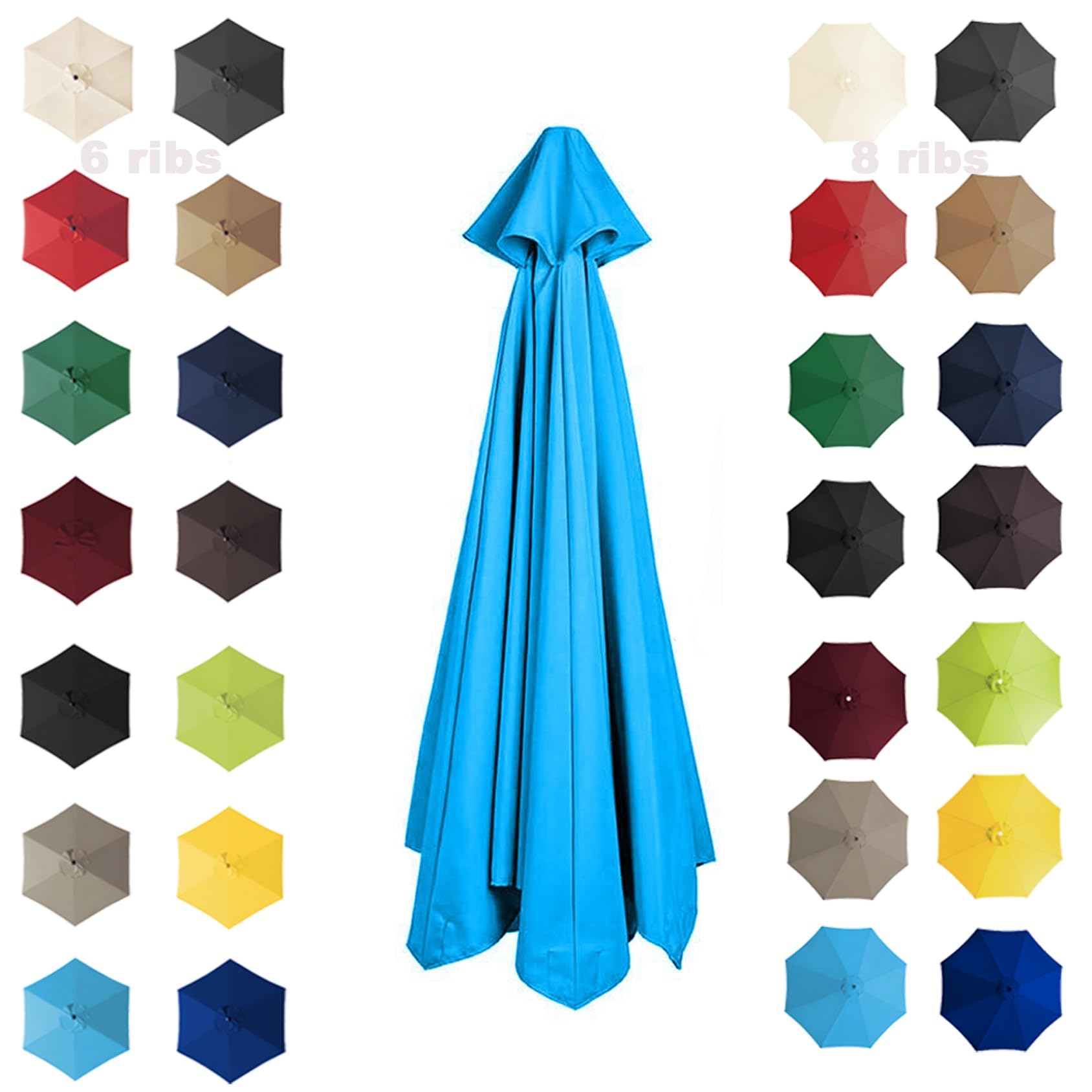 200cm 2.7M 300cm Parasol Umbrella Replacement Cover 6 Arms/8 Arms Cantilever Parasol Top Fabric Cover Replacement Cloth Anti-ultraviolet｜Waterproof｜Breathable(Color:Lake blue,Size:6 ribs-2.7m(8.8ft))