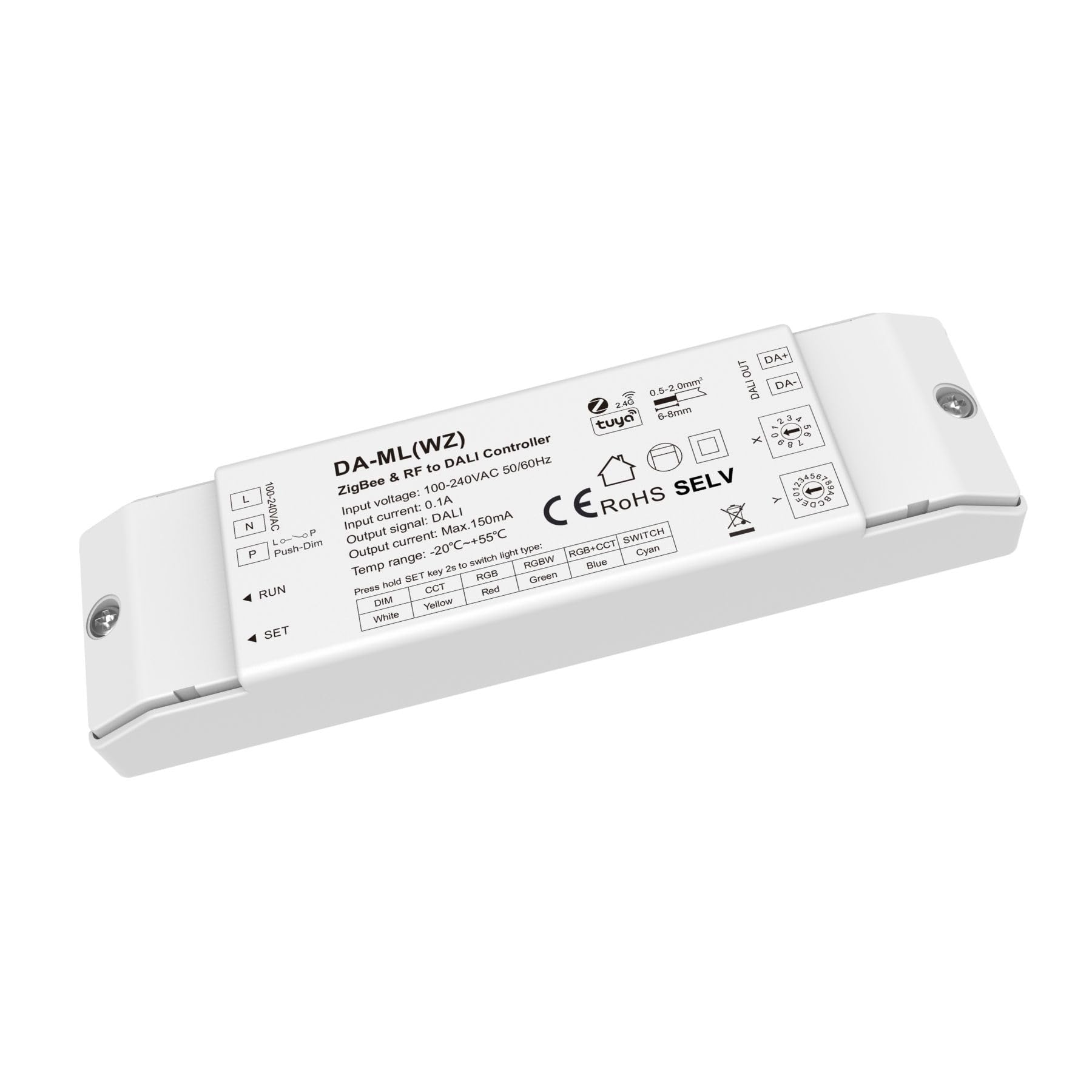 Led Dimmer DALI Zigbee + RF 2.4GHz, App Tuya Smart Life, Push Dim, 1 Indirizzo, Alimentatore Integrato, Uscita 16VDC Max 150mA, Input AC220V, Controller per Striscia Led DIM CCT RGB RGBW RGB+CCT