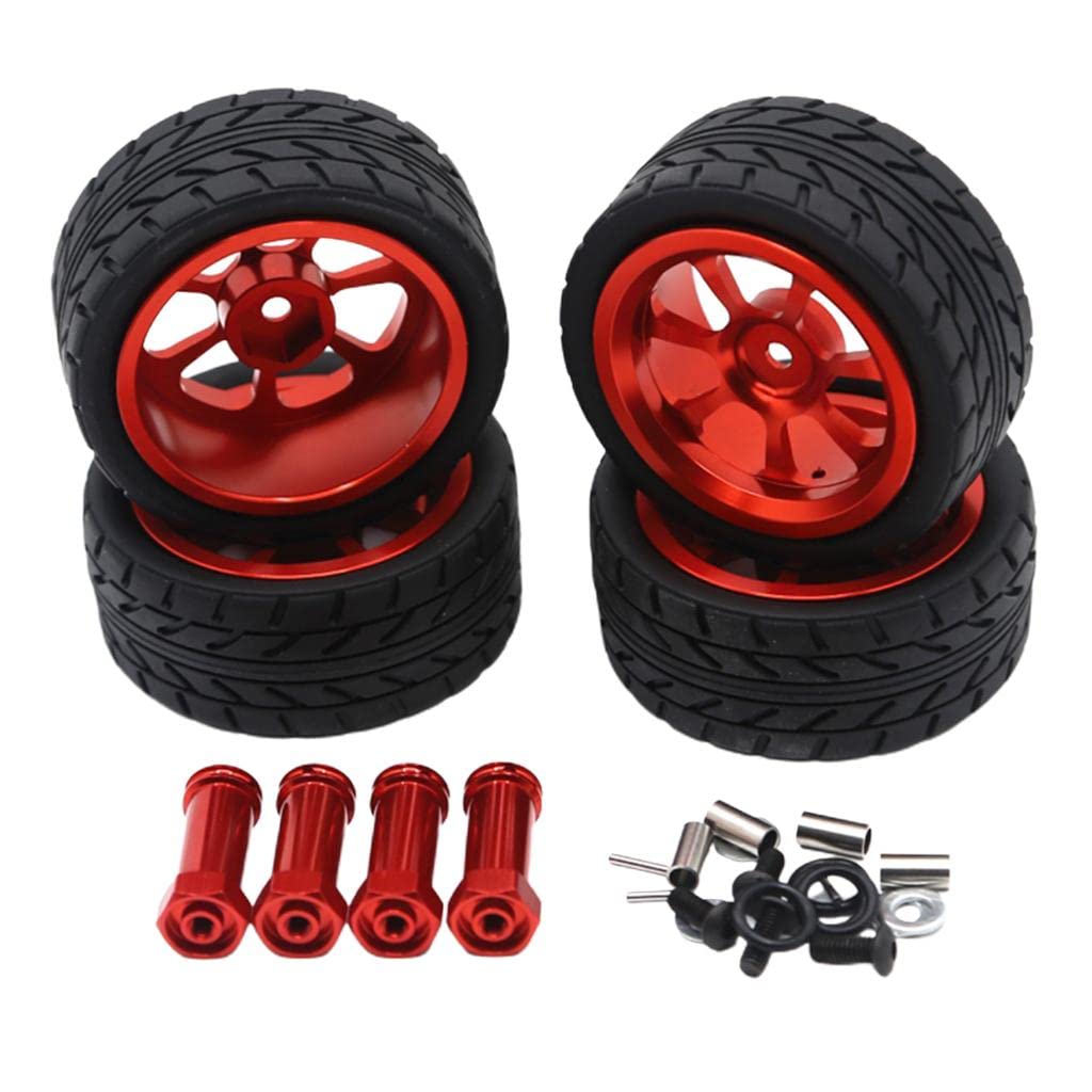 4pcs 1/14 RC Car Tires Tyres & Wheels for Wltoys 144001 w/ 12mm Hex Red-image-19