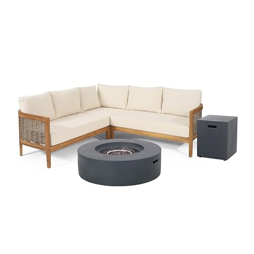 Burchett Outdoor 5 Seater Sectional Sofa Chat Set with Fire