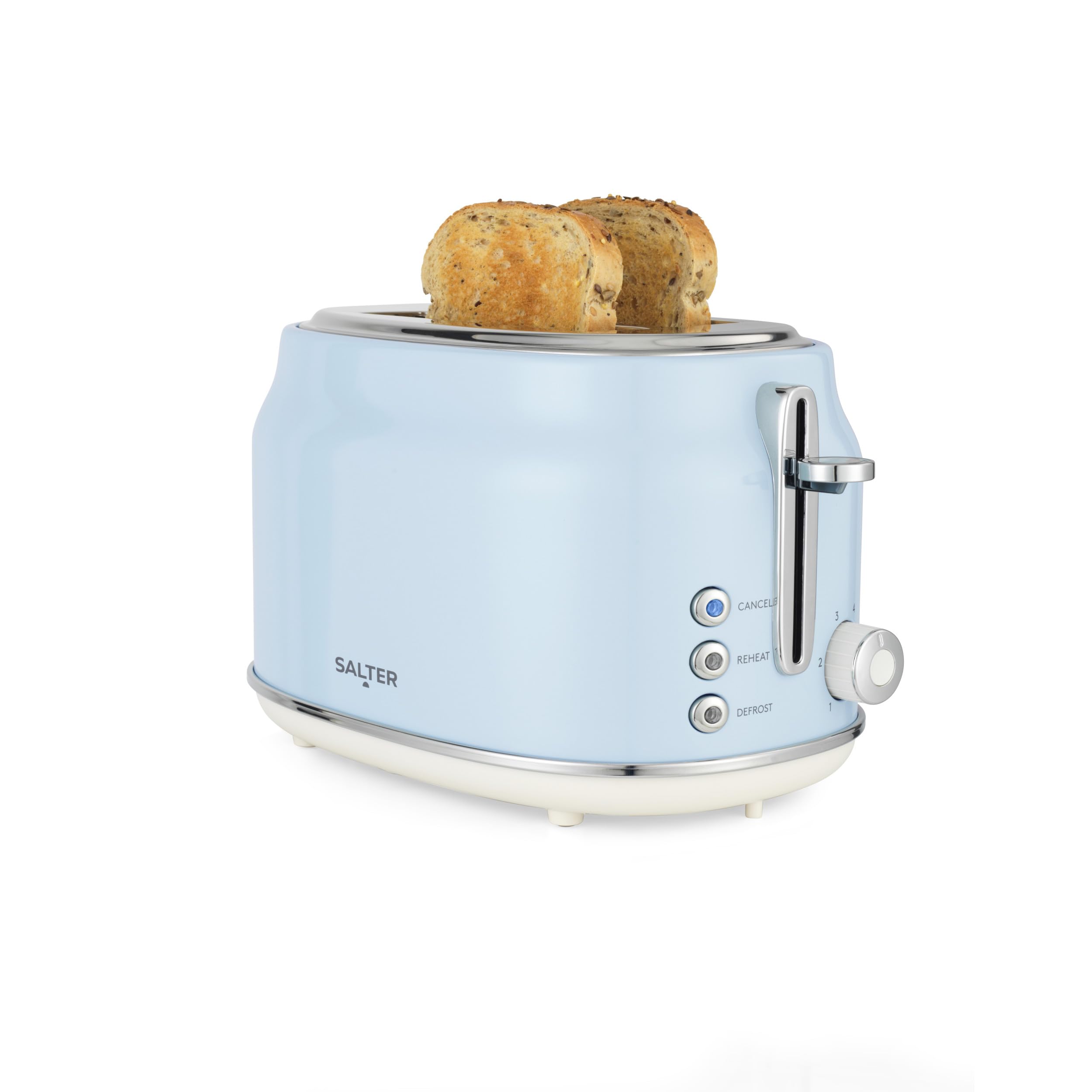 Salter Retro Blue 2-Slice Toaster - Wide Slots, 6 Browning Levels, Defrost, Reheat & Cancel, High-Lift Eject, Removable Crumb Tray, Self-Centring, Anti-Jam Function, For Bagels, Vintage Design, 815W