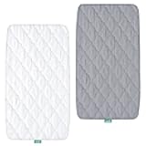 Bassinet Mattress Pad Cover Waterproof, Quilted Mattress Protector Sheets Fits All Mainstream Bassinet - Rectangle, Oval, Hourglass, 2 Pack, 17'' x 33'', Ultra Soft Breathable, White and Grey
