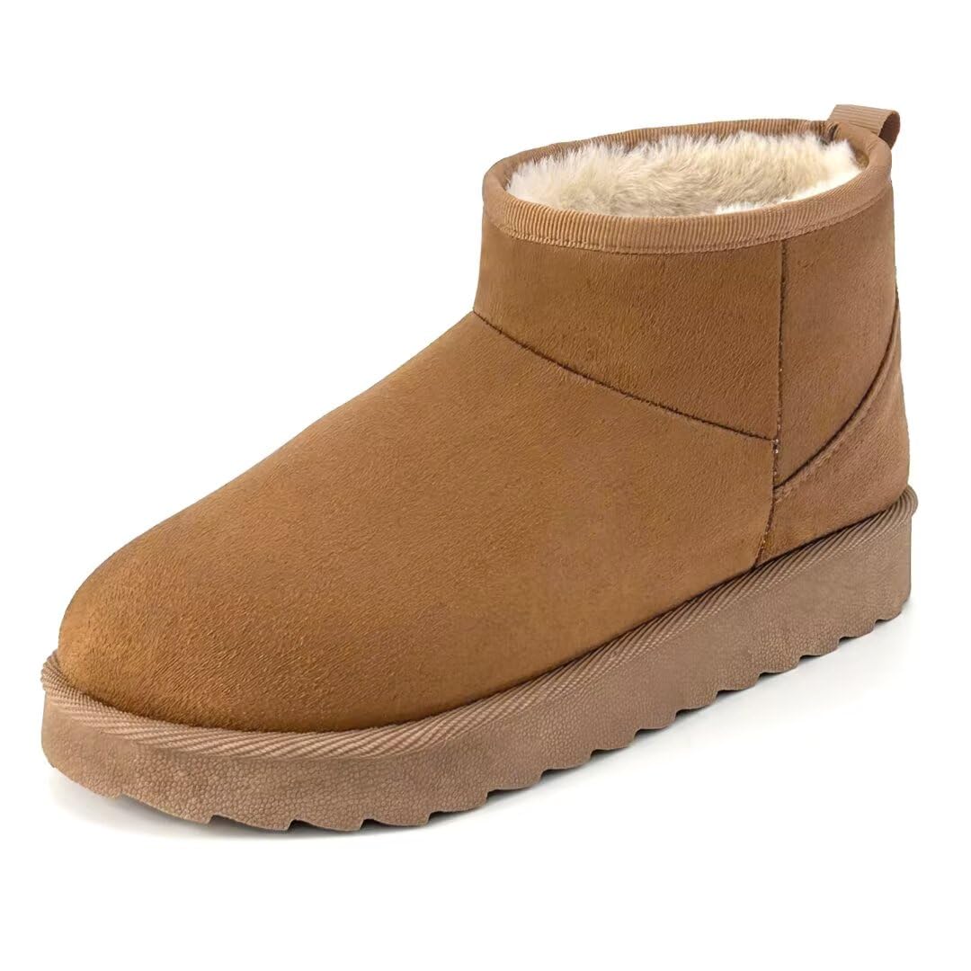 Women Suede Classic Ultra Mini Snow Boots Faux Fur Lined Slip On Ankle Winter Booties Womens Warm No