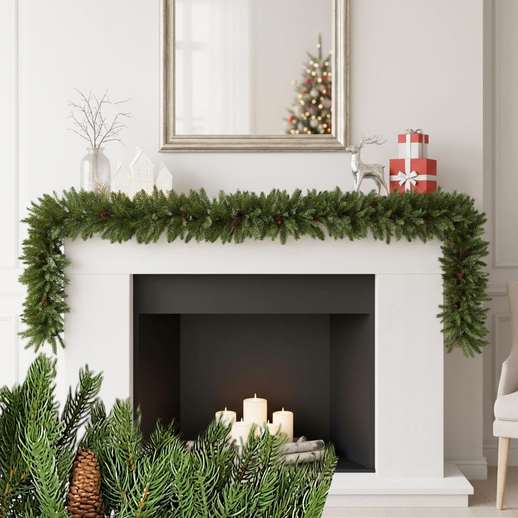 Künstliche Tannengirlande 270 cm aus 100% Spritzgussnadeln – mit echten Tannenzapfen & Aufhängeöse – realistische Weihnachtsgirlande für Kamin, Tür, Fenster & Tischdeko