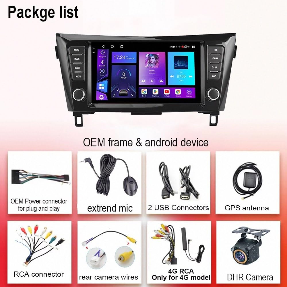 Schermo Carplay Auto per Nissan X-Trail 3 T32 Qashqai J11 2 2014-2020 Schermo Ips Touch Screen con Wireless Carplay Android Wifi, with Mirror Link/Siri/Backup Camera, 8 Nucleo 6G+128G