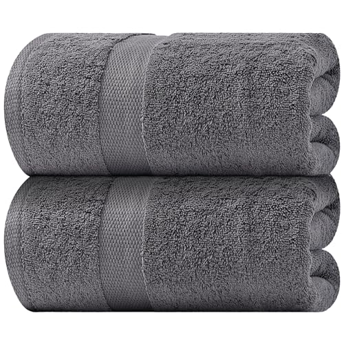 Image of White Classic Luxury Soft Bath Sheet Towels - 650 GSM Cotton Luxury Bath Towels Extra Large 35x70 | Highly Absorbent and Quick Dry | Hotel Quality Extra Large Bath Towels Oversized, Dark Gray, 2 Pack