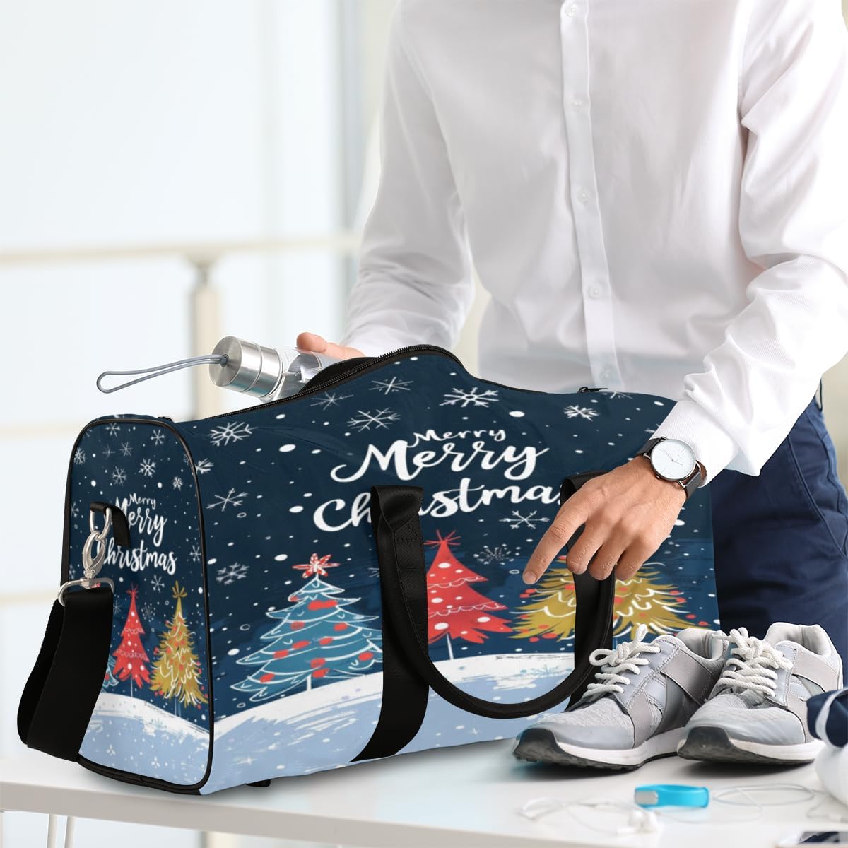 Christmas Colorful Trees Snow Travel Duffel Bag for Women Men Large Capacity Overnight Weekender Bags for Lightweight Waterproof Sport Gym Bag for Workout Yoga Swim