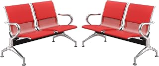 2 Pcs Green Pu Reception Chairs Set - Stylish Waiting Room Bench with Armrests for Office Airport Hospital Bank - Comfortable Guest Seating Solution