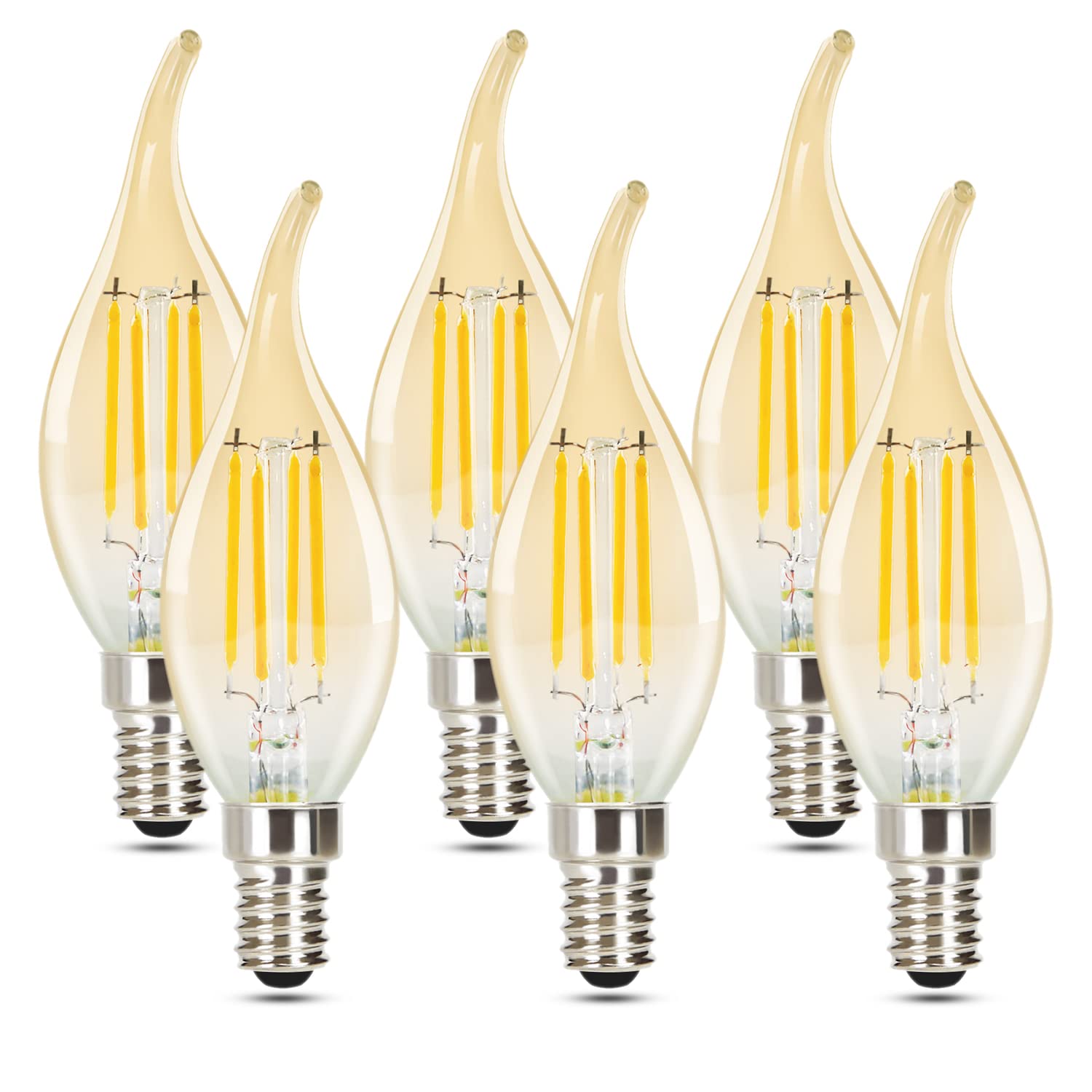 GBLY 6 Stück LED E14 Glühbirne Leuchtmittel: Lampe Warmweiß kerze Birne 4W 2700K Filament Retro Edison Glühlampe Vintage Light Weihnachten Bulb Glas Energiesparlampe