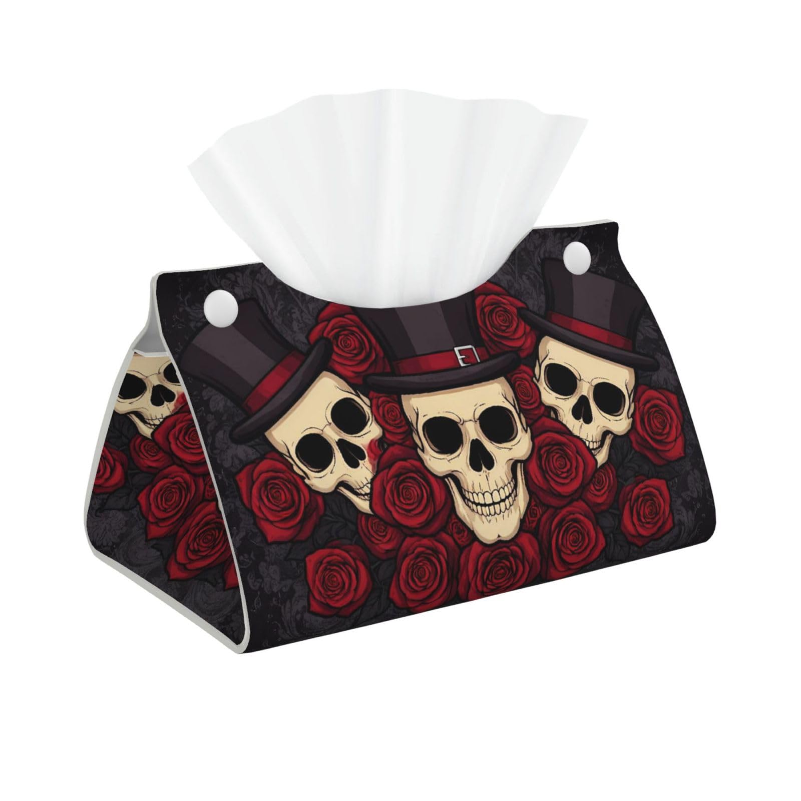 Red Roses Magic Hat Skeleton Day of The Dead Sugar Skulls Long Tissue Box Cover Holder Home Decor Aesthetic 7.87'' x 5.12'' x 0.98''
